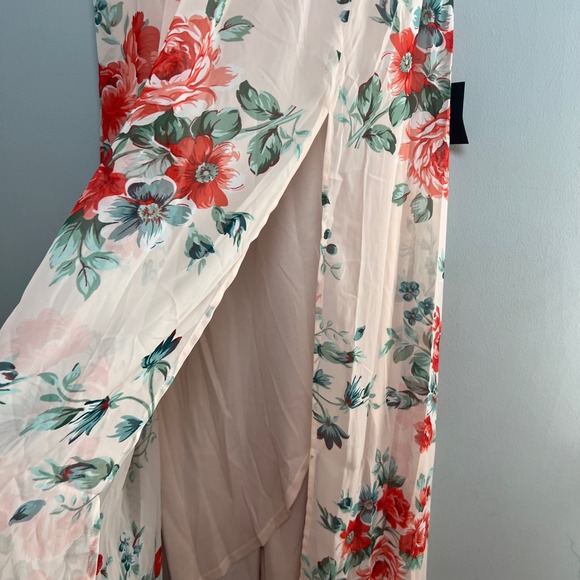 Lulus Blush Floral Plunge Neck Maxi Dress With Slit M Wedding Party Baby NEW - Picture 8 of 10